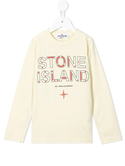 Stone Island Junior Kids' Logo Print T-shirt In Yellow