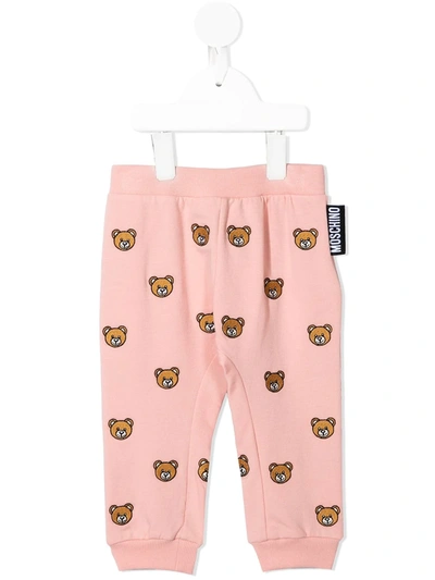 Moschino Babies' Teddy Bear-embroidered Track Trousers In Pink