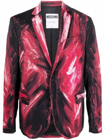 Moschino Paintbrush Single-breasted Blazer In Red