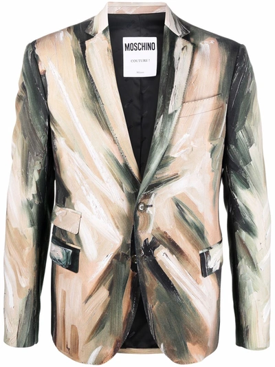 Moschino Paintbrush Single-breasted Blazer In Neutrals