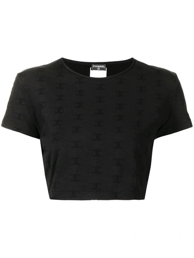 Pre-owned Chanel 1997 Logo Pattern Cropped Top In Black