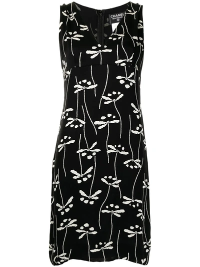 Pre-owned Chanel 1998 Floral Sleeveless Dress In Black