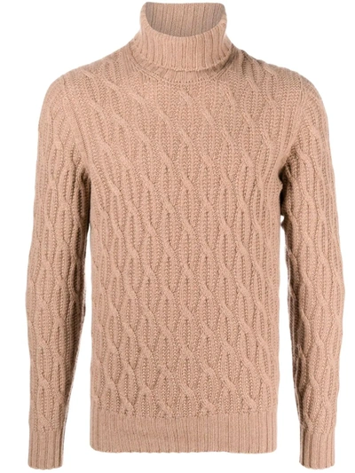 Drumohr Cable-knit Cashmere Roll Neck Jumper In Brown