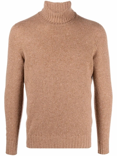 Drumohr Knitted Roll Neck Jumper In Brown