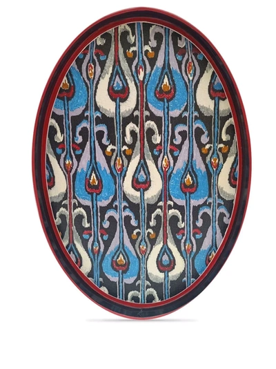 Les-ottomans Ikat Hand-painted Oval Tray In Multicolour