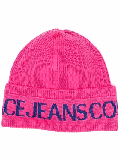 Versace Jeans Couture Logo-print Knitted Beanie In Pink