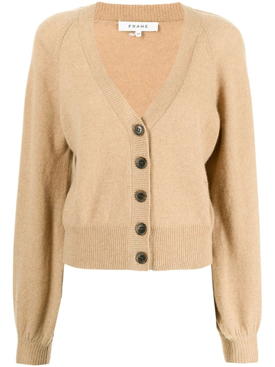 Frame Cashmere Balloon-sleeve Cardigan In Cafe Au Lait