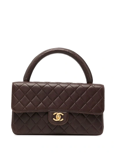 Pre-owned Chanel 1992 Diamond-quilted Top-handle Bag In Brown