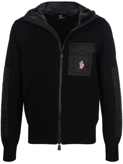 Moncler Hooded Wool Zipped Jacket In Black