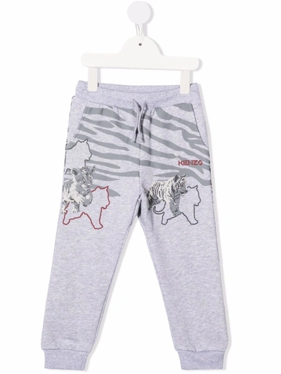 Kenzo Babies' Tiger Stripe Animal-print Trackpants In Grey