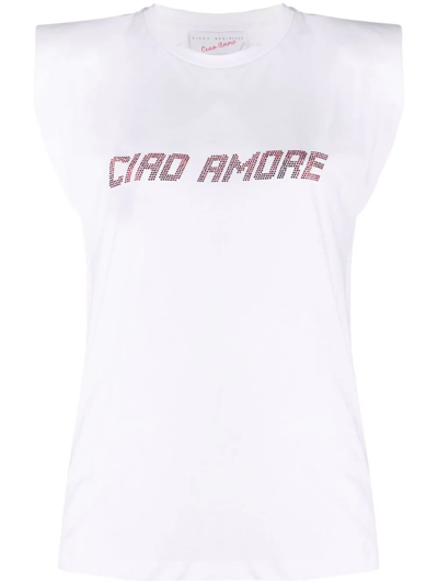 Giada Benincasa Crystal-embellished Padded-shoulder T-shirt In White