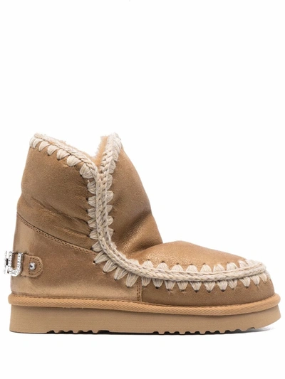 Mou Rhinestone Embellished Eskimo Boots In Brown