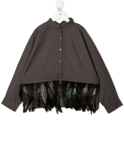 Andorine Kids' Feather-trimmed Cotton Shirt In Black