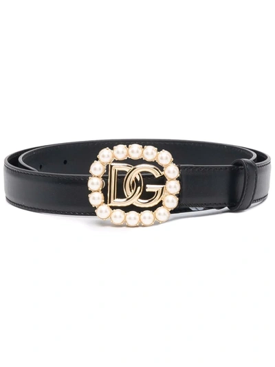 Dolce & Gabbana Rhinestone-embellished Logo-plaque Belt In Black