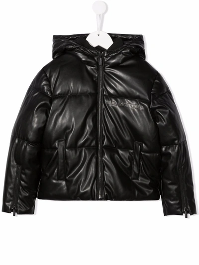 Karl Lagerfeld Kids' Logo-print Padded Hooded Jacket In Black