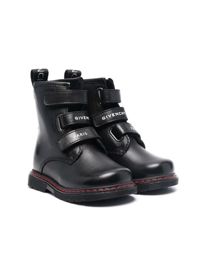 Givenchy Kids Leather 3-strap Ankle Boots In Nero
