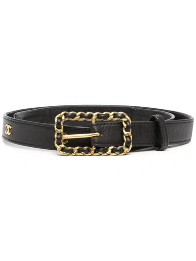 Pre-owned Chanel 1994 Cc Buckle Belt In Black