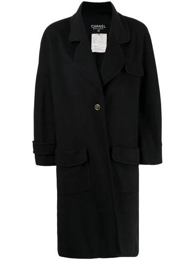 Pre-owned Chanel 1994 Cashmere Single-breasted Coat In Black