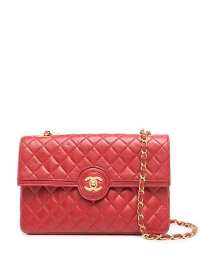 Pre-owned Chanel 1985-1993 Cc Diamond-quilted Shoulder Bag In Red