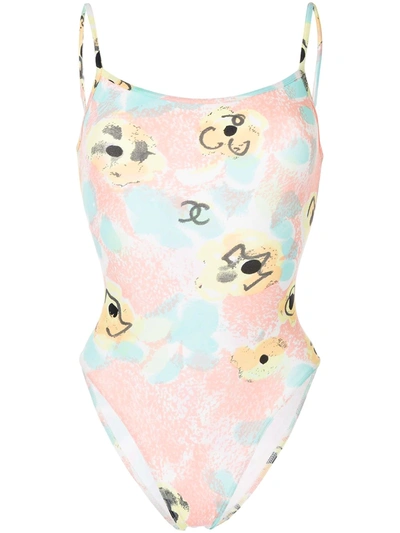 Pre-owned Chanel 1997 Floral-print Swimsuit In Pink
