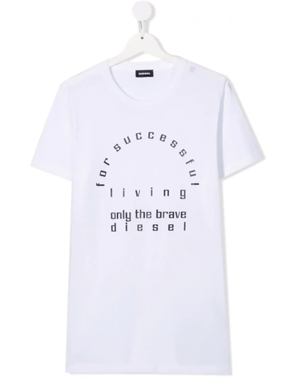 Diesel Teen Slogan-print Cotton T-shirt In White