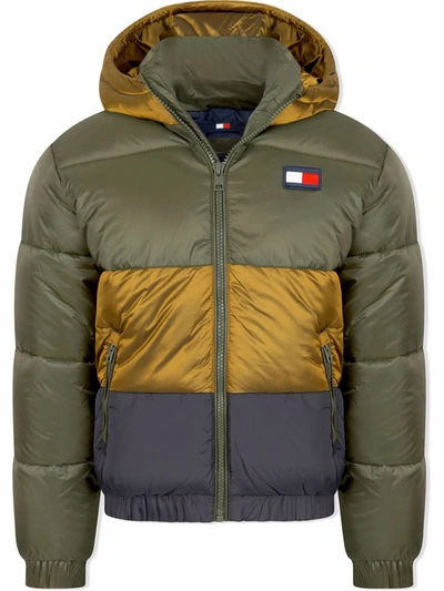 Tommy Hilfiger Junior Teen Colour-block Puffer Jacket In Green