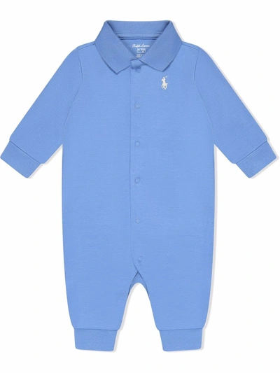 Ralph Lauren Babies' Polo Pony Cotton Romper In Blue