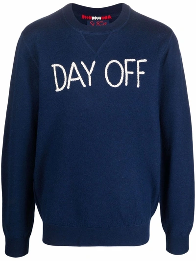 Mc2 Saint Barth Day Off Embroidered Wool Knit Sweater In Blue