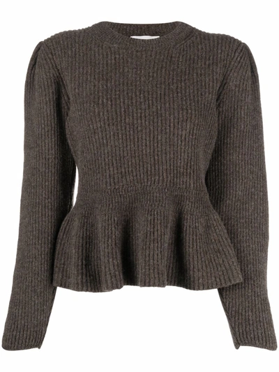 Lemaire Ribbed-knit Peplum-hem Jumper In Br483 Eagle