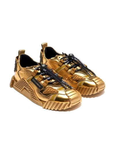 Dolce & Gabbana Kids' Ns1 Lace-up Trainers In Gold