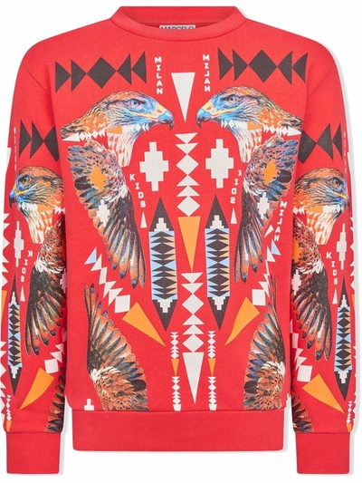 Marcelo Burlon County Of Milan Kids' Hawk Cross 圆领卫衣 In Red