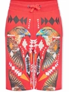 Marcelo Burlon County Of Milan Red Bermuda Shorts With Multicolr Print In Red