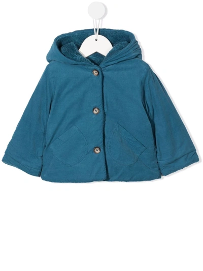 Bonton Babies' Hooded Button Jacket In Blue