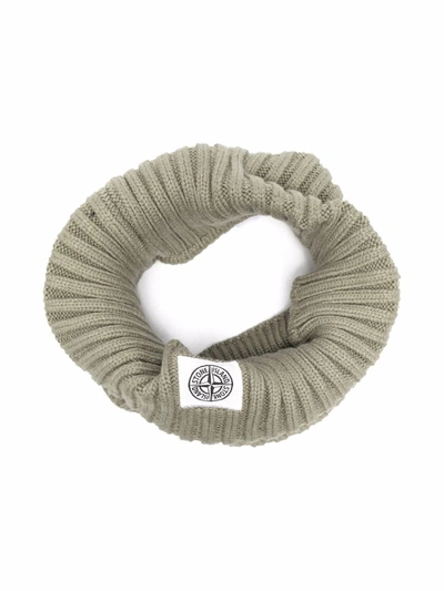 Stone Island Junior Kids' Logo Patch Snood Scarf In Green