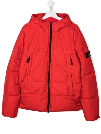 Stone Island Junior Kids' Logo-patch Padded Jacket In Red