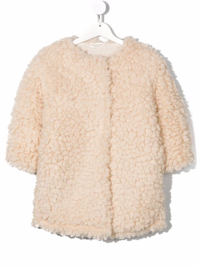 Babe And Tess Kids' Faux-shearling Mid-length Coat In White