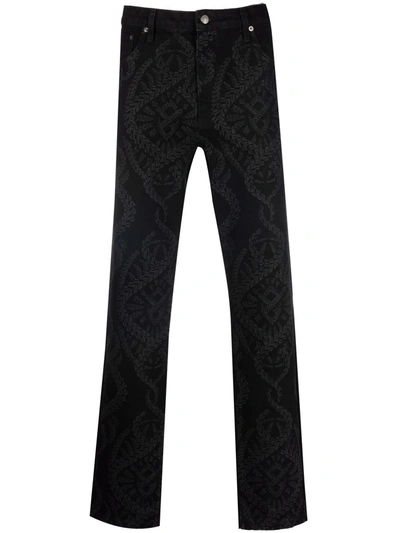 Daily Paper Baroque-jacquard Straight-leg Trousers In Black