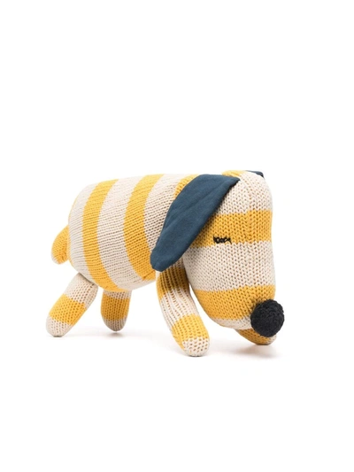 Bobo Choses Babies' Striped Dog Soft Toy In Yellow