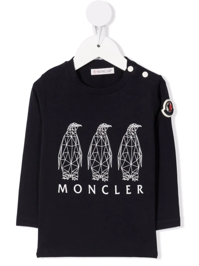 Moncler Babies' Geometric Animal Print T-shirt In Blue