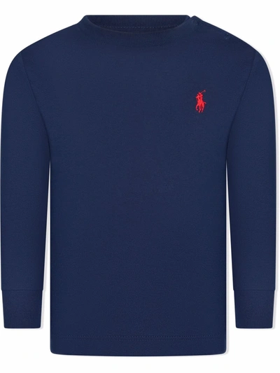 Ralph Lauren Babies' Polo Pony Long-sleeve Top In Blue