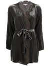 Gold Hawk Dark Grey Velvet Lace-trim Long Duster Jacket For Women In Grey