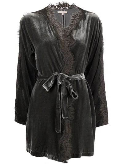 Gold Hawk Dark Grey Lace-trim Belted Coat