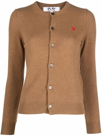 Comme Des Garçons Play Logo-patch Fine-knit Cardigan In Brown