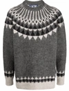 Junya Watanabe Geometric-print Knitted Jumper In Grey