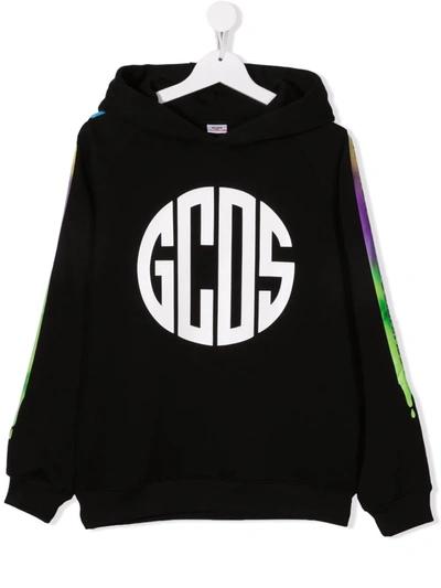 Gcds Kids' Printed Logo Cotton Sweatshirt Hoodie In Black