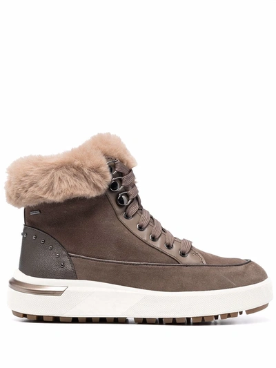 Geox Faux-fur Trim Ankle Boots In Neutrals