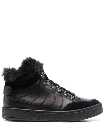 Geox Leelu Faux-fur Trim Sneakers In Black