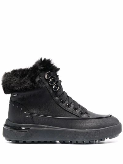 Geox Fur Trim Ankle Boots In Black