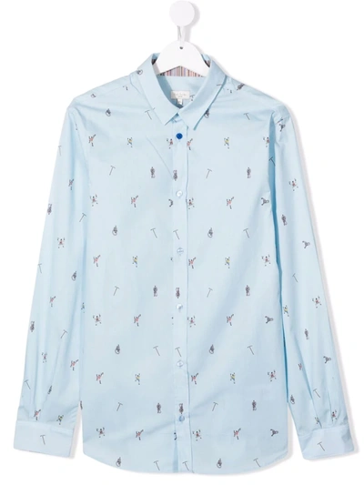 Paul Smith Junior Teen Cartoon Print Shirt In Blue