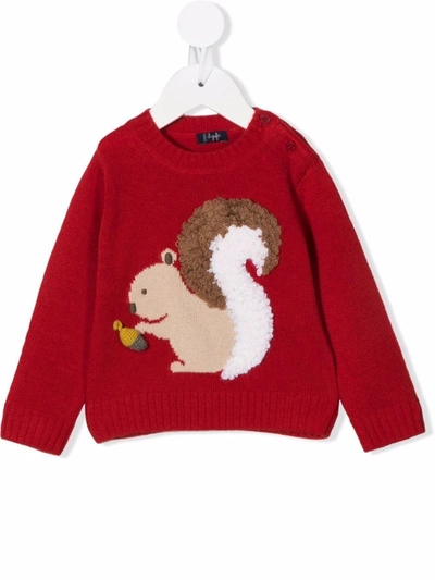 Il Gufo Babies' Squirrel-embroidered Knitted Jumper In Red